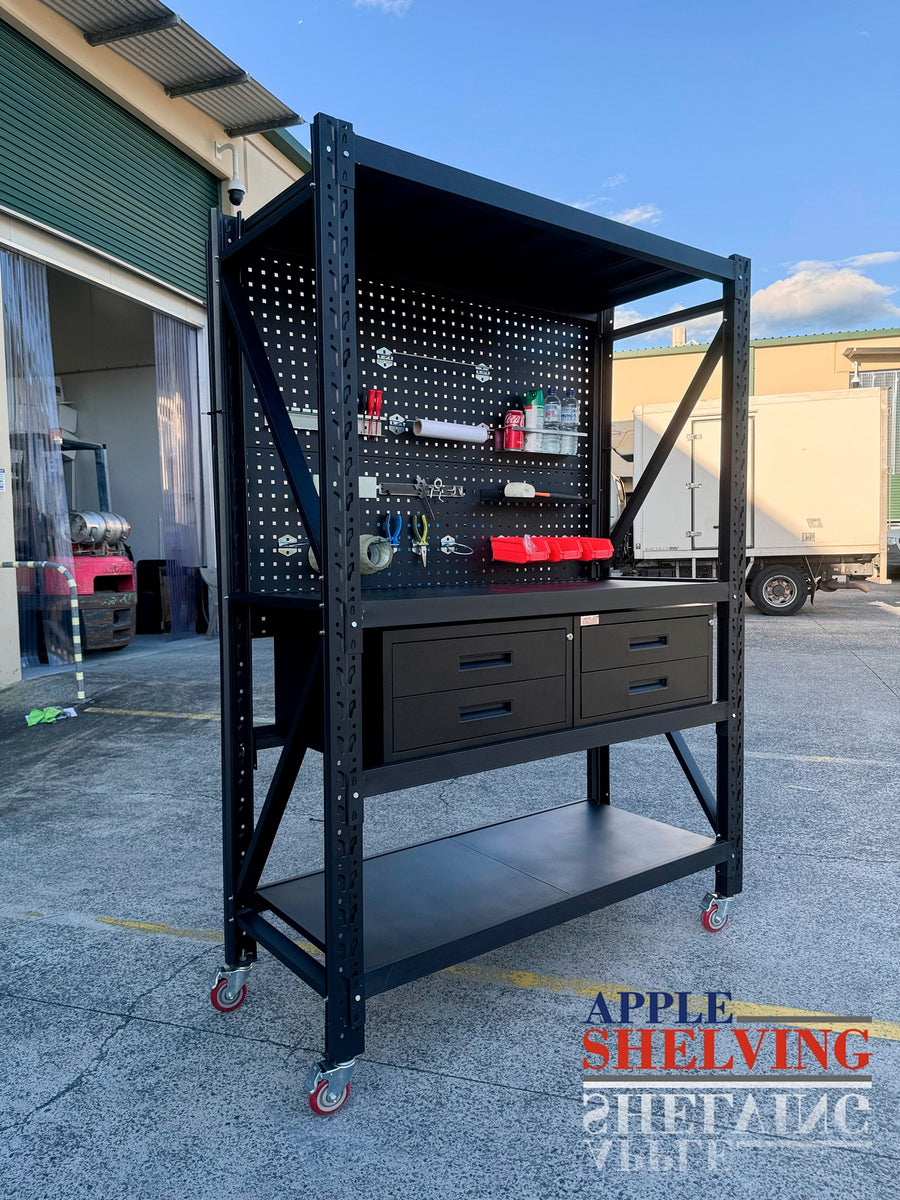 1.5m(L) 4-Drawer Steel Pegboard Workbench – Apple Shelving