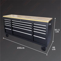 72'' 15-Drawer Stee Toolbox Cabinet With Timber Top