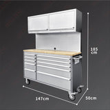 56'' 10-Drawer Stainless Steel Pegboard Toolbox With Overhead Cabinet