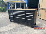 72'' 15-Drawer Stee Toolbox Cabinet With Timber Top